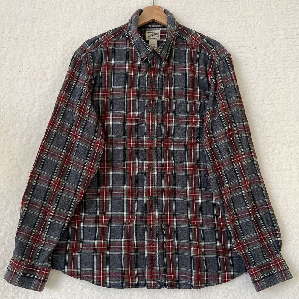 L.L.Bean Traditional Fit Mens Multicolor Long Sleeve Flannel Plaid Shirt L-REG